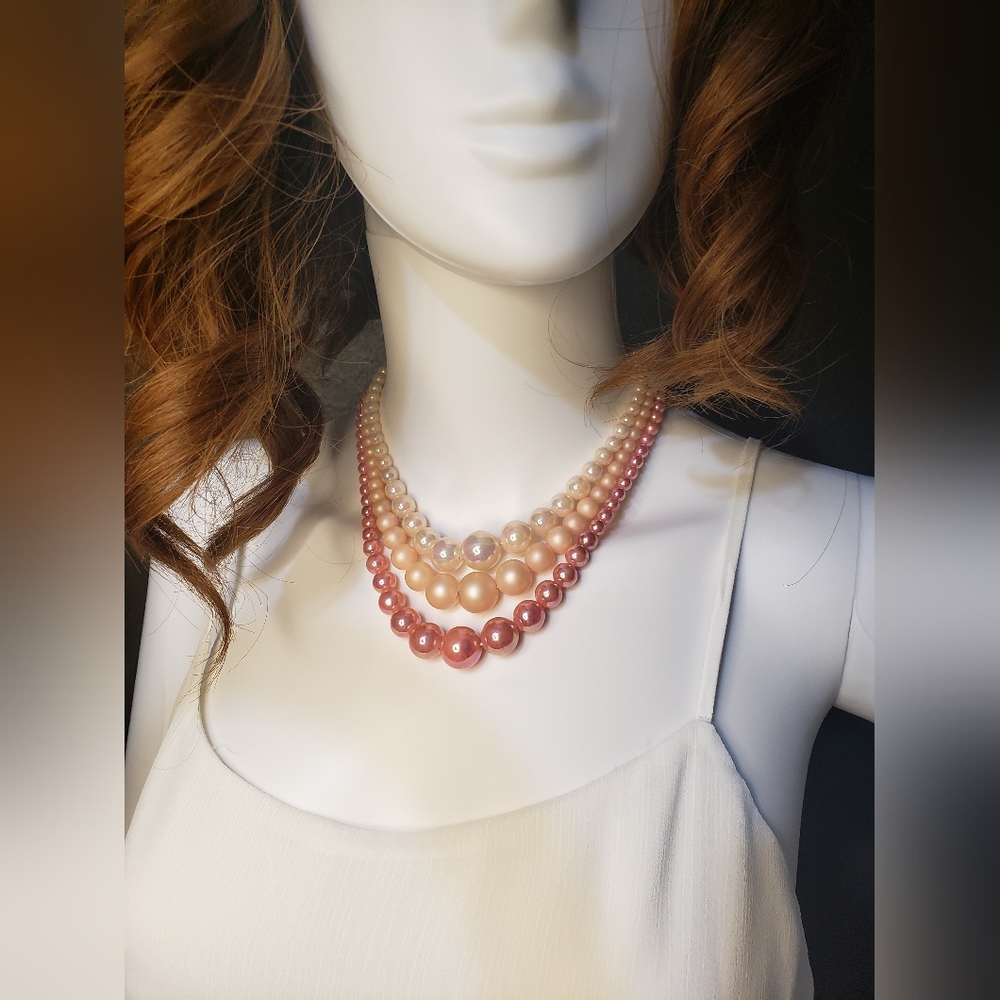 Vintage Blush Pink Necklace J-Hook Closure Japan
